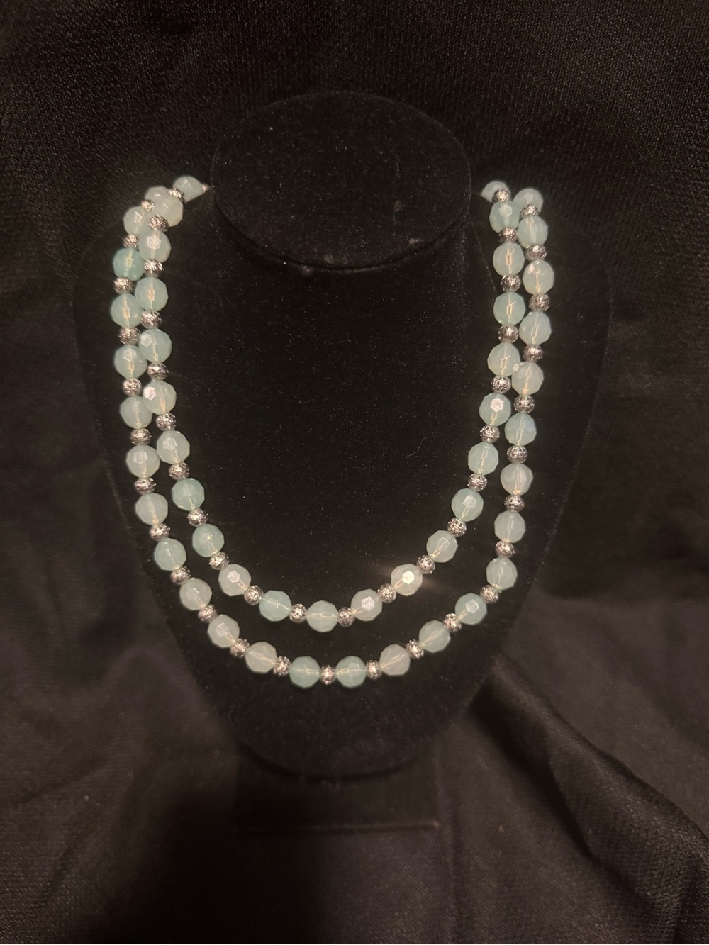 Elegant Light Blue Beaded Double-Strand Necklace